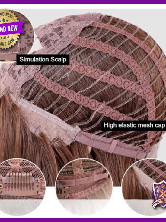 Long Wavy Human Hair Wig with Bangs Heat Resistant Glueless Lightweight